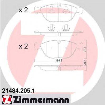 Комплект тормозных колодок, дисковый тормоз ZIMMERMANN 21484.205.1
