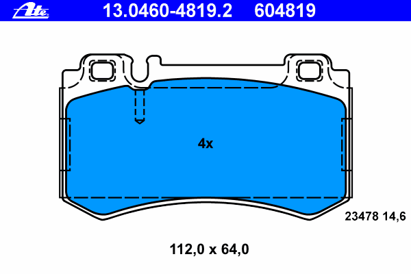 Комплект тормозных колодок, дисковый тормоз ATE 13.0460-4819.2