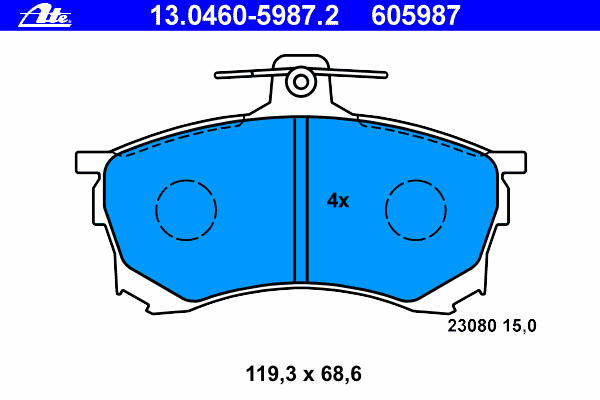 Комплект тормозных колодок, дисковый тормоз ATE 13.0460-5987.2