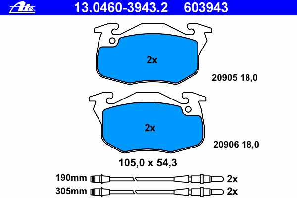 Комплект тормозных колодок, дисковый тормоз ATE 13046039432