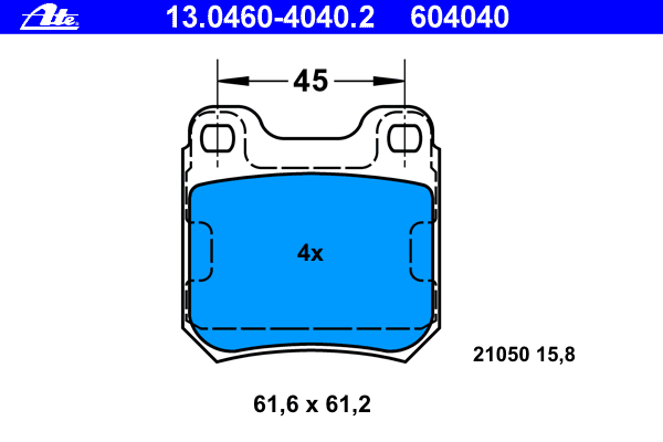 Комплект тормозных колодок, дисковый тормоз ATE 13046040402
