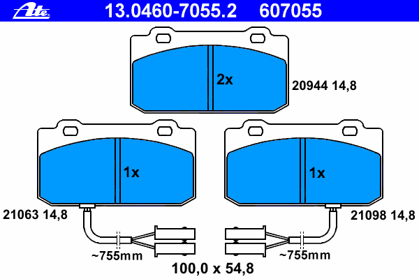 Комплект тормозных колодок, дисковый тормоз ATE 13.0460-7055.2