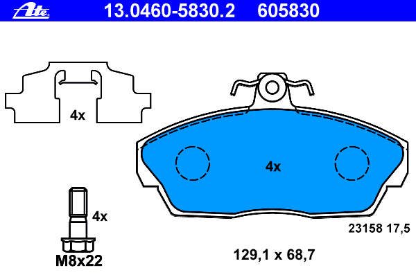 Комплект тормозных колодок, дисковый тормоз ATE 13.0460-5830.2