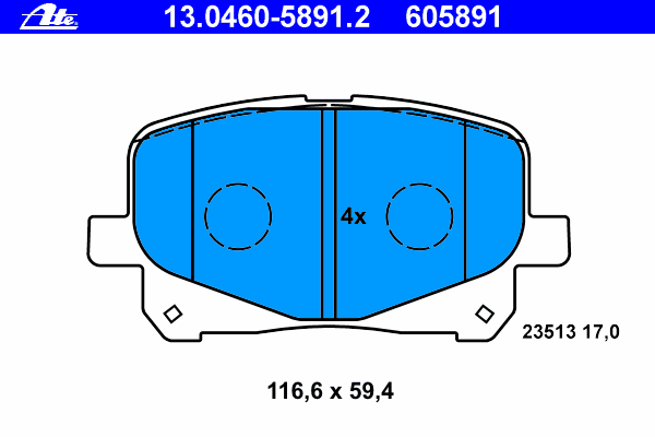 Комплект тормозных колодок, дисковый тормоз ATE 13.0460-5891.2