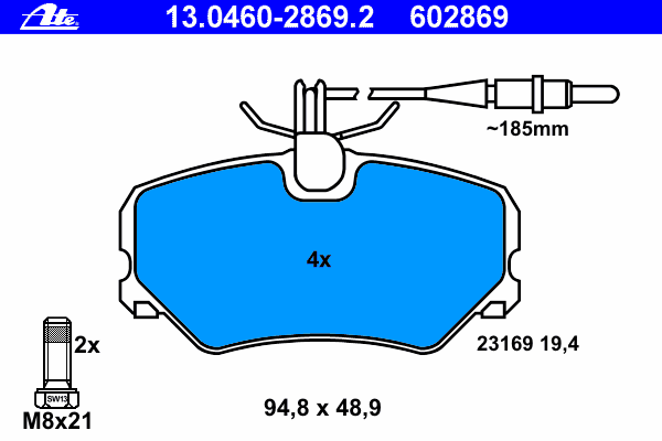 Комплект тормозных колодок, дисковый тормоз ATE 13.0460-2869.2