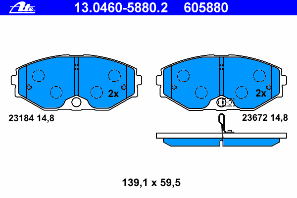 Комплект тормозных колодок, дисковый тормоз ATE 605880