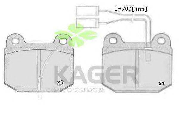 Комплект тормозных колодок, дисковый тормоз KAGER 20997