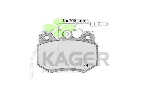 Комплект тормозных колодок, дисковый тормоз KAGER 350417