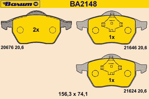 Комплект тормозных колодок, дисковый тормоз BARUM BA2148