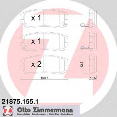 Комплект тормозных колодок, дисковый тормоз ZIMMERMANN 21877
