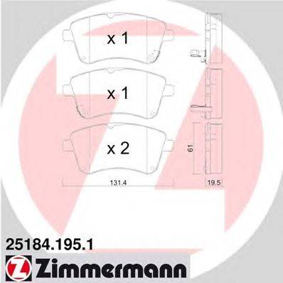 Комплект тормозных колодок, дисковый тормоз ZIMMERMANN 25184