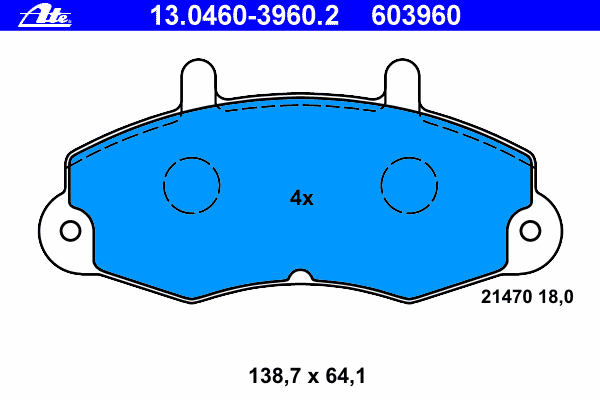 Комплект тормозных колодок, дисковый тормоз ATE 21470