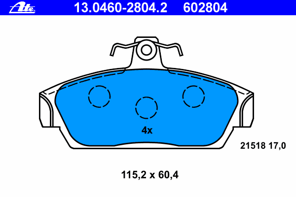 Комплект тормозных колодок, дисковый тормоз ATE 13.0460-2804.2