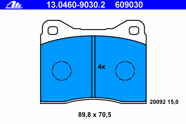 Комплект тормозных колодок, дисковый тормоз ATE 20092