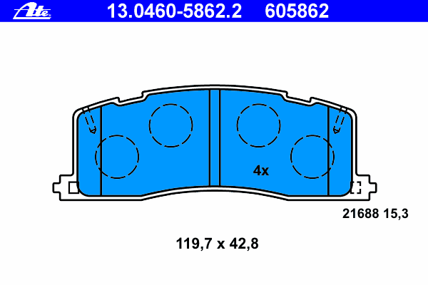 Комплект тормозных колодок, дисковый тормоз ATE 13.0460-5862.2