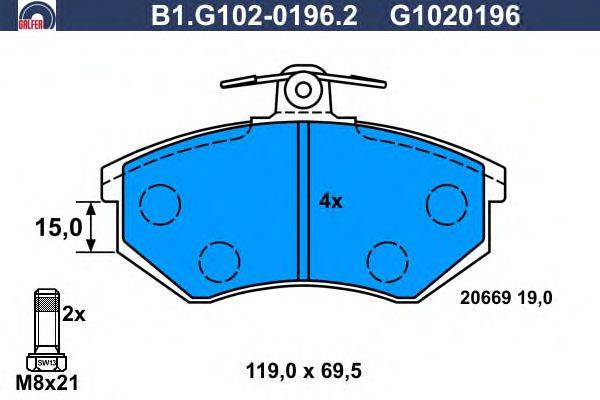 Комплект тормозных колодок, дисковый тормоз GALFER B1G10201962