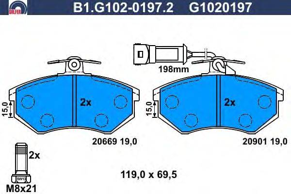 Комплект тормозных колодок, дисковый тормоз GALFER B1.G102-0197.2