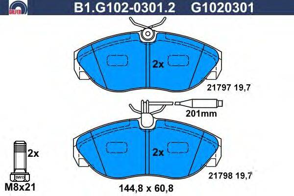 Комплект тормозных колодок, дисковый тормоз GALFER B1.G102-0301.2