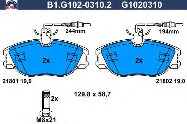 Комплект тормозных колодок, дисковый тормоз GALFER 21802