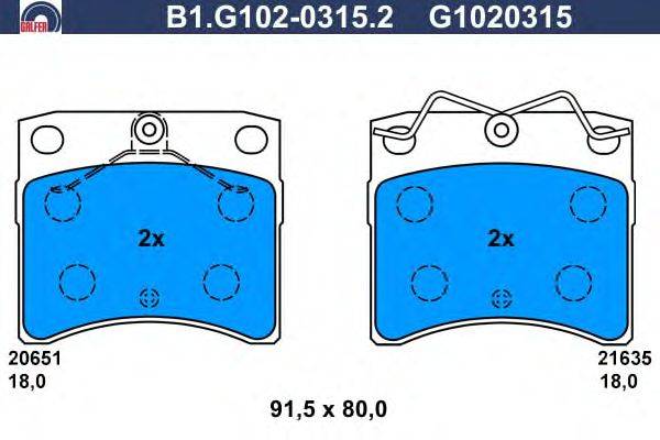 Комплект тормозных колодок, дисковый тормоз GALFER B1.G102-0315.2