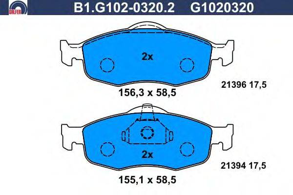 Комплект тормозных колодок, дисковый тормоз GALFER B1.G102-0320.2