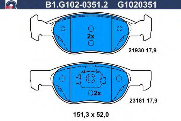 Комплект тормозных колодок, дисковый тормоз GALFER B1G10203512