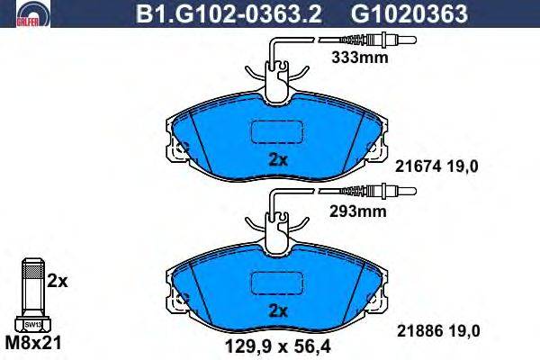 Комплект тормозных колодок, дисковый тормоз GALFER B1.G102-0363.2