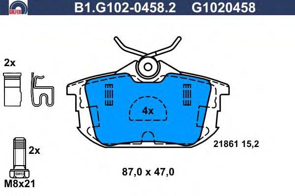 Комплект тормозных колодок, дисковый тормоз GALFER B1.G102-0458.2