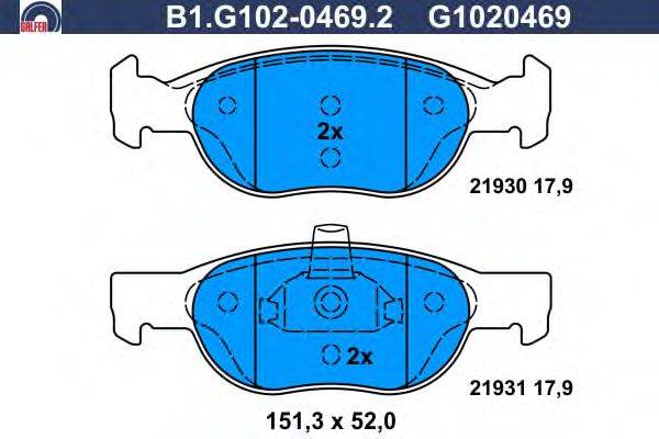 Комплект тормозных колодок, дисковый тормоз GALFER B1G10204692