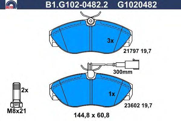 Комплект тормозных колодок, дисковый тормоз GALFER B1.G102-0482.2