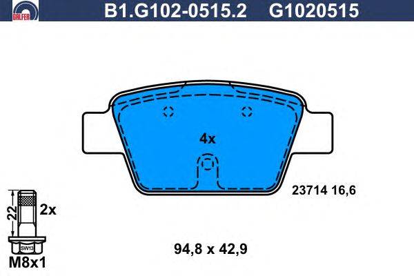 Комплект тормозных колодок, дисковый тормоз GALFER B1.G102-0515.2