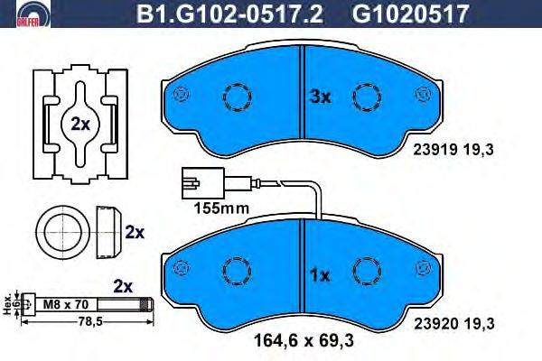 Комплект тормозных колодок, дисковый тормоз GALFER B1.G102-0517.2