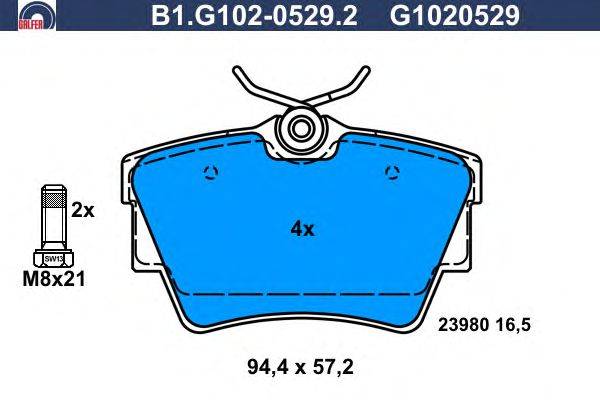 Комплект тормозных колодок, дисковый тормоз GALFER B1.G102-0529.2