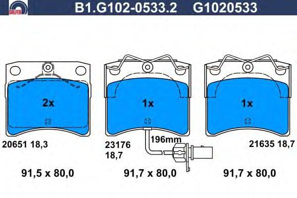 Комплект тормозных колодок, дисковый тормоз GALFER B1.G102-0533.2