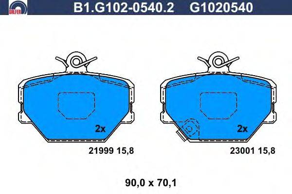 Комплект тормозных колодок, дисковый тормоз GALFER B1.G102-0540.2