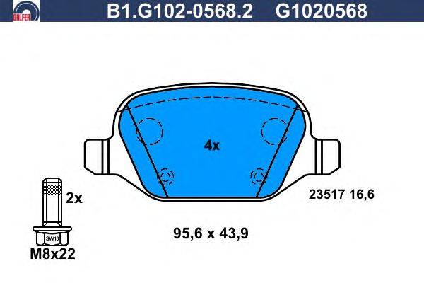 Комплект тормозных колодок, дисковый тормоз GALFER B1.G102-0568.2