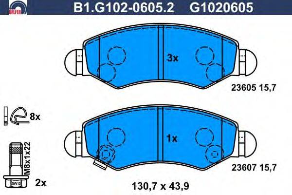 Комплект тормозных колодок, дисковый тормоз GALFER B1.G102-0605.2