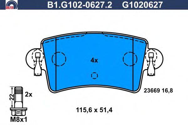 Комплект тормозных колодок, дисковый тормоз GALFER B1.G102-0627.2