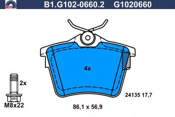 Комплект тормозных колодок, дисковый тормоз GALFER B1.G102-0660.2