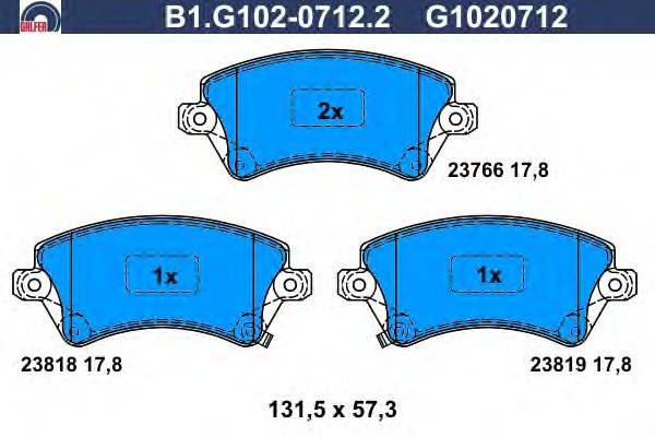 Комплект тормозных колодок, дисковый тормоз GALFER B1.G102-0712.2