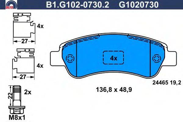 Комплект тормозных колодок, дисковый тормоз GALFER B1.G102-0730.2