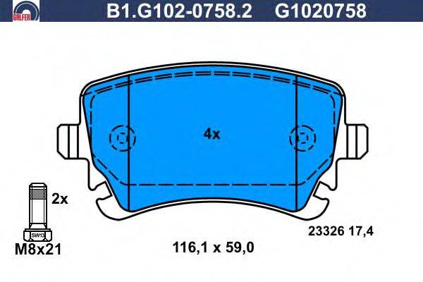 Комплект тормозных колодок, дисковый тормоз GALFER B1G10207582