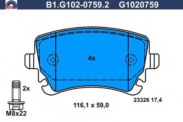Комплект тормозных колодок, дисковый тормоз GALFER B1G10207592