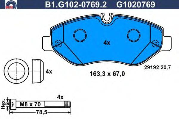 Комплект тормозных колодок, дисковый тормоз GALFER B1.G102-0769.2