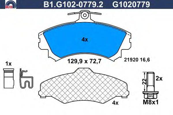 Комплект тормозных колодок, дисковый тормоз GALFER B1.G102-0779.2