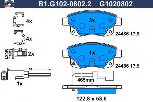 Комплект тормозных колодок, дисковый тормоз GALFER B1.G102-0802.2