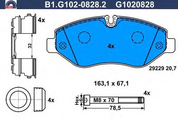 Комплект тормозных колодок, дисковый тормоз GALFER B1.G102-0828.2
