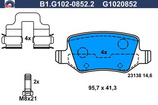 Комплект тормозных колодок, дисковый тормоз GALFER B1.G102-0852.2
