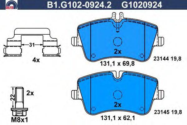 Комплект тормозных колодок, дисковый тормоз GALFER B1.G102-0924.2