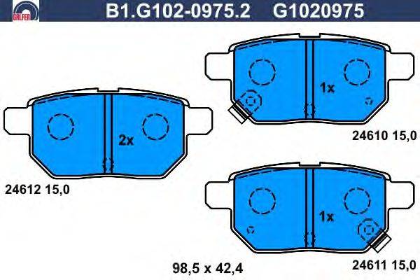 Комплект тормозных колодок, дисковый тормоз GALFER B1.G102-0975.2